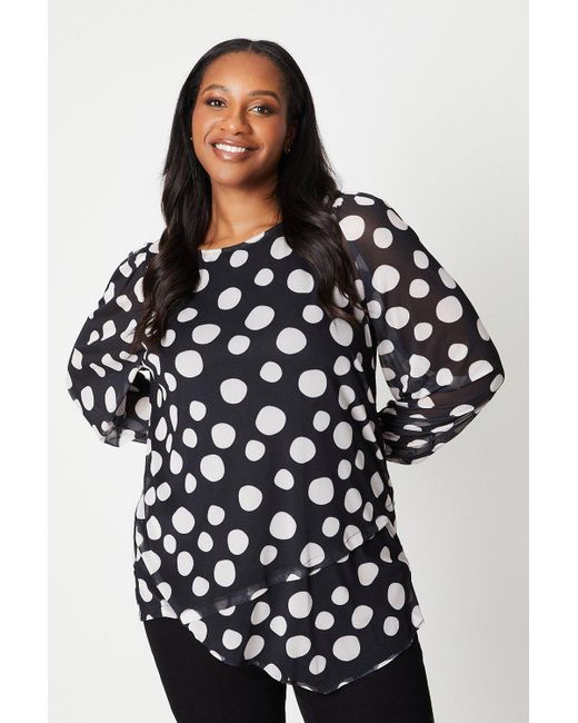 Wallis Black Curve Spot Print Mesh Asymmetric Top