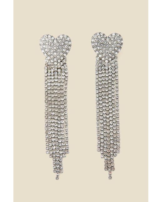Sosandar Natural Rhineshtone Heart Detail Tassel Earrings