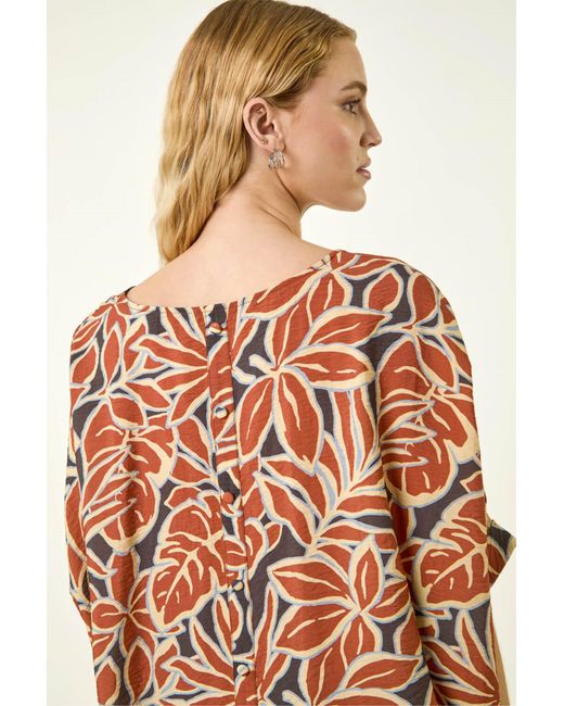 Roman Red Floral Buttoned Back Top