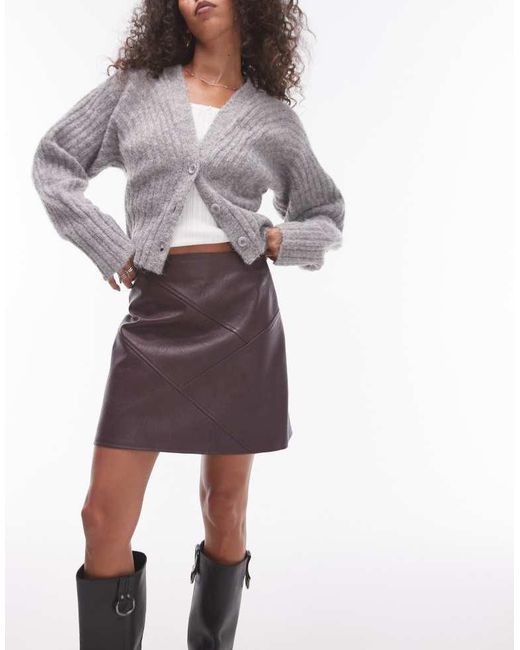 TOPSHOP White Faux Leather Panelled Seam Pelmet Skirt