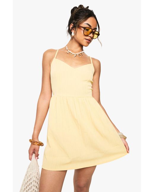 Boohoo Natural Textured Crinkle Strappy Mini Dress