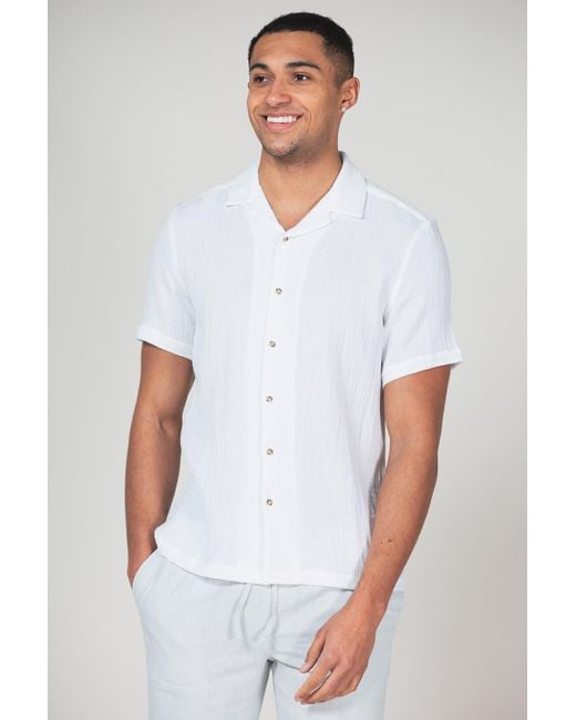 Nordam White 'Adio' Cotton Short Sleeve Button-Up Printed Shirt for men