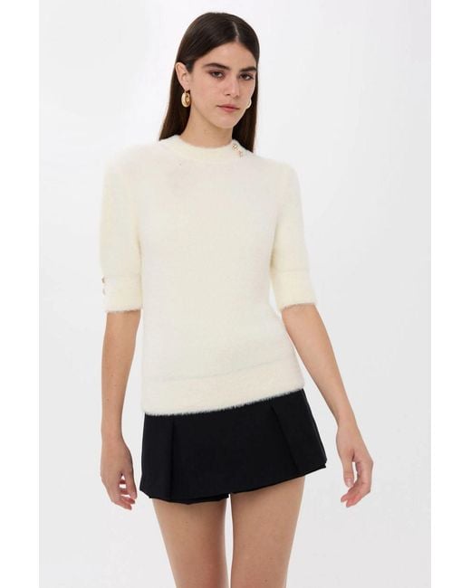 Hiccup White Short Sleeve Stone Embellished Sweater
