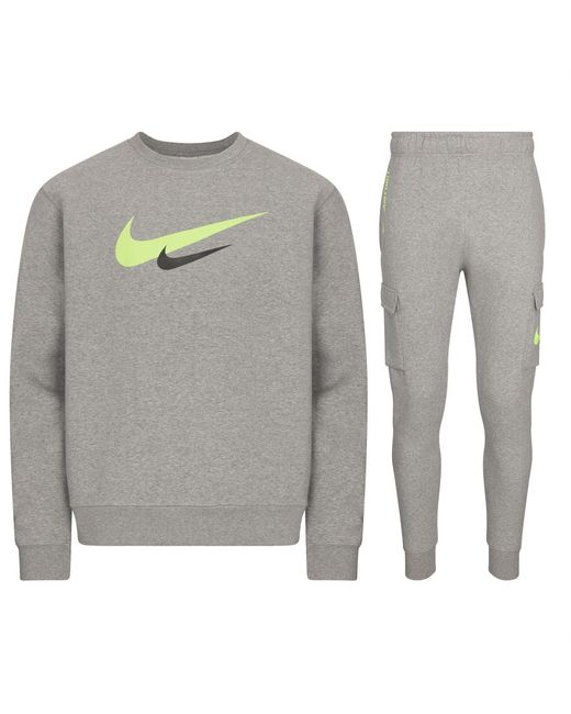 Nike Gray Sportswear Printed Swoosh 's Tracksuit Grey Cotton for men
