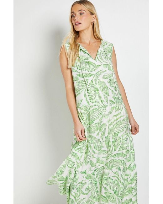 Wallis Green Petite Tropical Tiered Sleeveless Maxi Dress