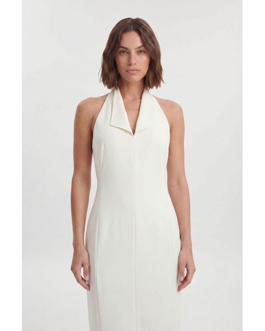 Karen Millen White Satin Tux Back Detail Tailored Midi Dress