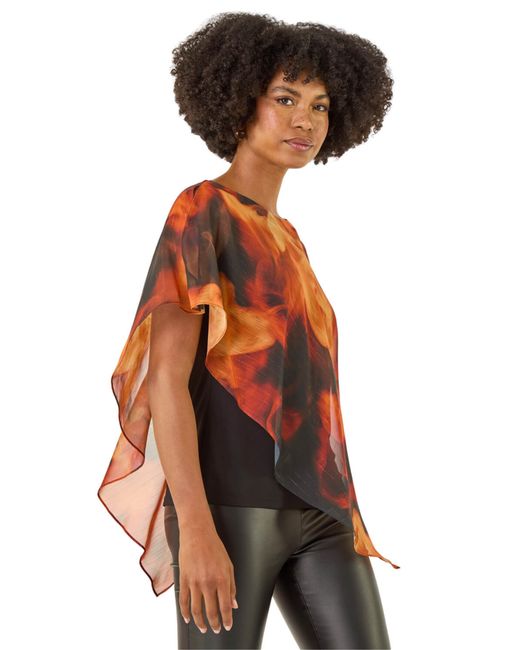 Roman Orange Fire Metallic Asymmetric Overlay Top