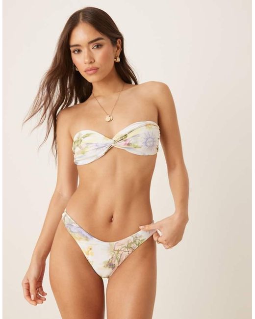 ASOS Natural Sunny Tropical Print Florida High Leg Bikini Bottom