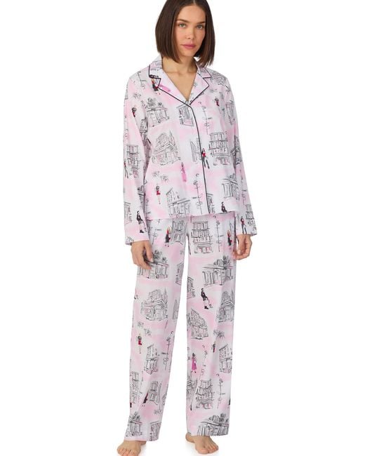 DKNY Pink Long Sleeve Notch Top And Pant Sleep Set