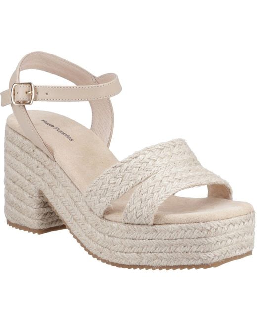 Hush Puppies White Jamelia Espadrille Heel Textile Nude Sandals