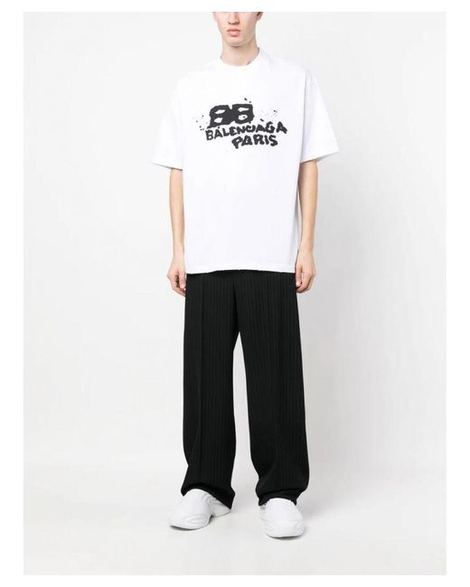 Balenciaga Handgetekend Bb Icon Logo T-shirt In Wit in het White voor heren