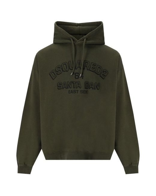 DSquared² Green Loose Fit Santa Dan Logo Hoodie Cotton for men
