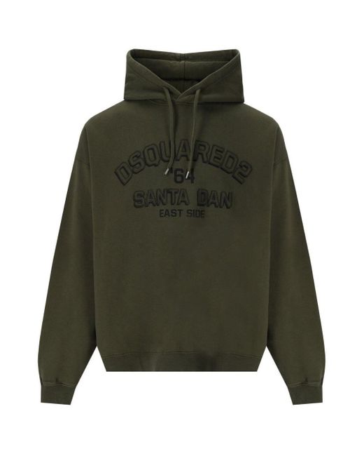 DSquared² Green Loose Fit Santa Dan Logo Hoodie Cotton for men