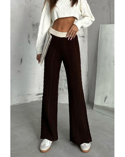 Hiccup Black Knitted Mid Rise Wide Leg Trousers