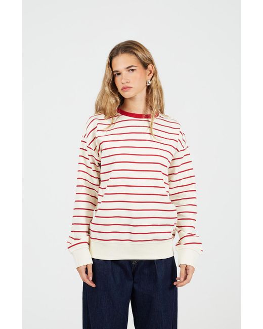 Brave Soul White Classic Stripe Crew Neck Sweatshirt Cotton