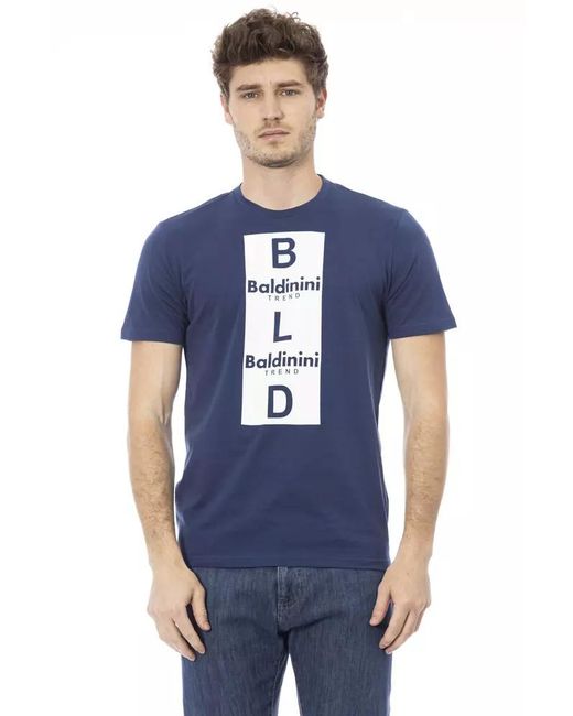 Baldinini Blue Bld Graphic Tee Short Sleeve Crew Neck Top for men