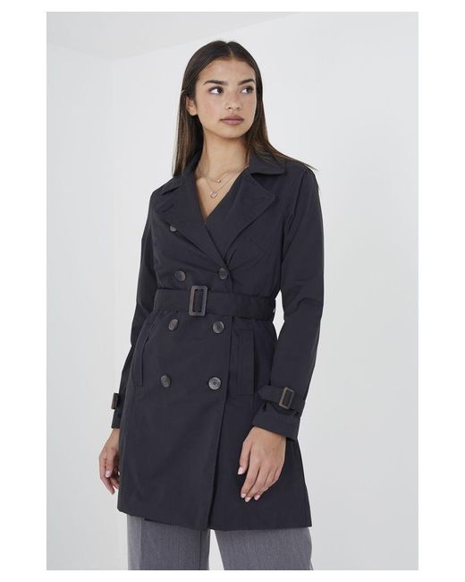 Brave Soul Blue 'Brandy' Double Breasted Short Trench Coat