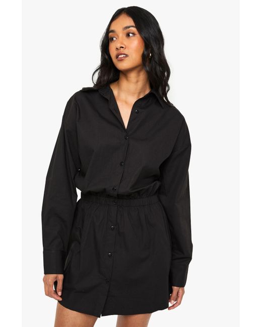 Boohoo Black Cinched Waist Shirt Dress