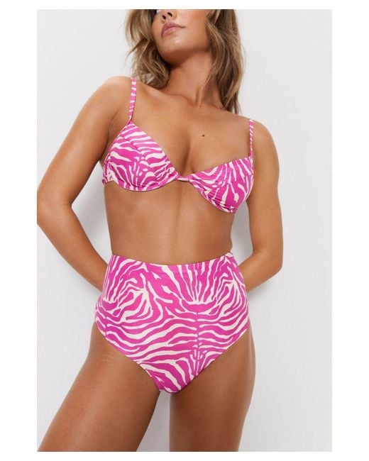Warehouse Pink Zebra Underwire High Waisted Short Bikini Set
