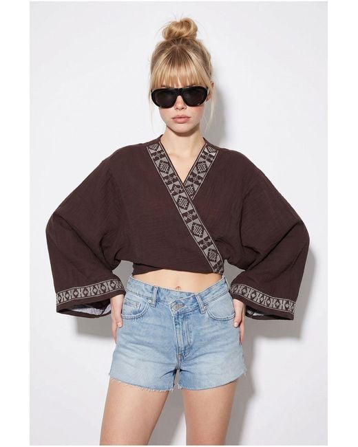 Bianco Lucci Brown Cotton Blouse