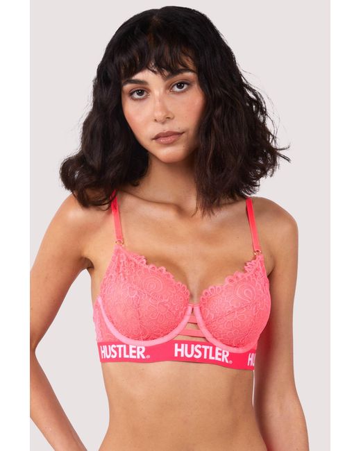 Hustler Red Branded Lace Bra