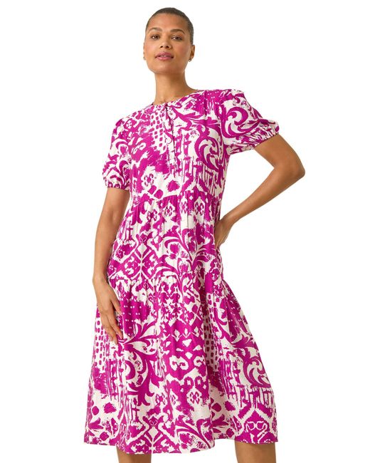 Roman Pink Abstract Print Midi Shirt Dress