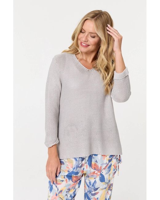 Izabel London White Mesh Texture 3/4 Sleeve Relaxed Top