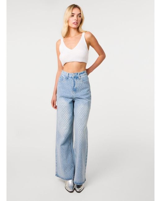 Pink Vanilla Green All Over Stud Wide Leg Jeans