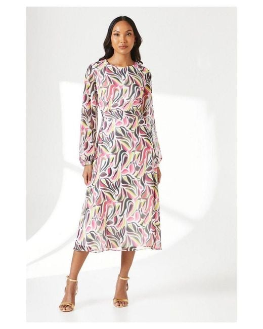 DEBENHAMS White Multi Abstract Midi Dress