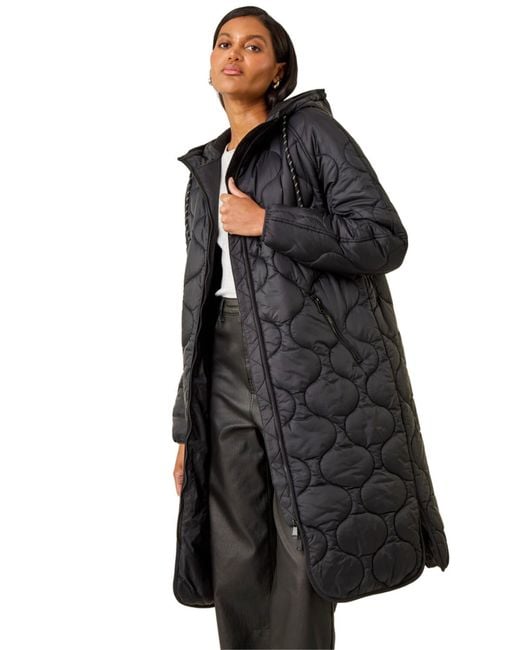 Roman Black Quilted Hooded Coat
