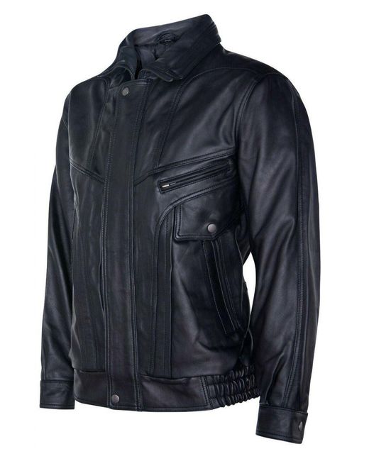 Infinity Leather Blue Nappa Bluson Tailored Bomber Jacket for men