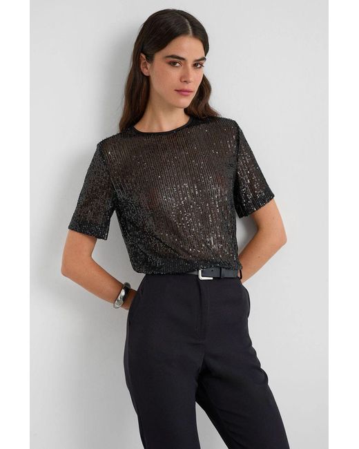 Hiccup Black Relaxed Fit Sequin Sheer Short Sleeve T-Shirt