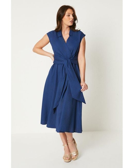 PRINCIPLES Blue Linen Blend Belted Midi Dress