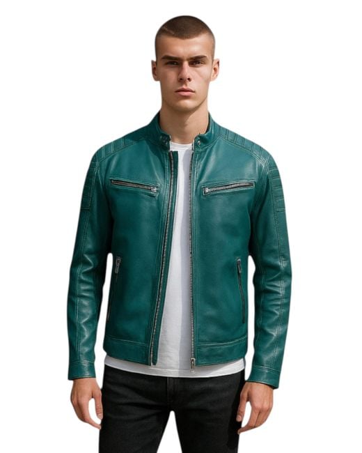 Infinity Leather Green Modern Classic Quilted Biker Jacket for men