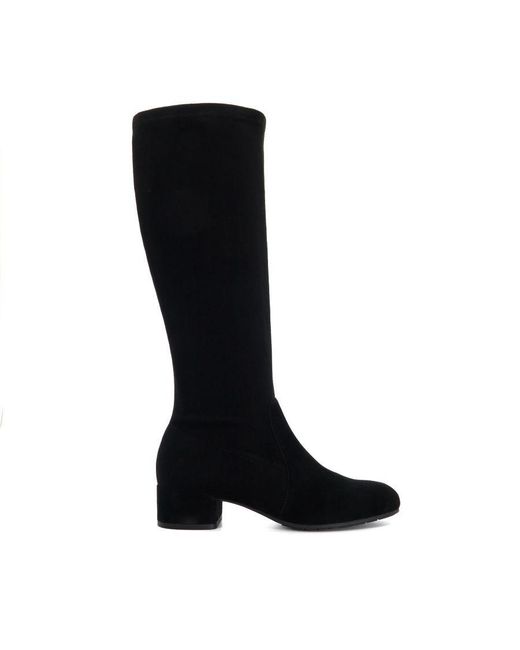 Dune Black Suede Stretch Knee-High Boots