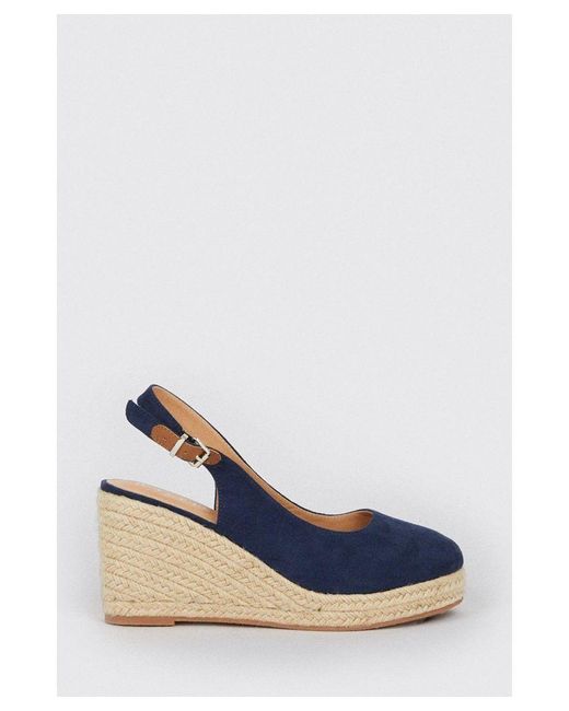 Wallis Blue Wide Fit Rosalie Slingback Espadrille Wedges