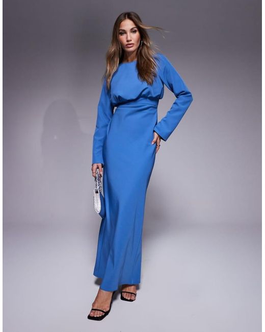 ASOS Blue Structured Long Sleeve Maxi Dress With Ruched Bust