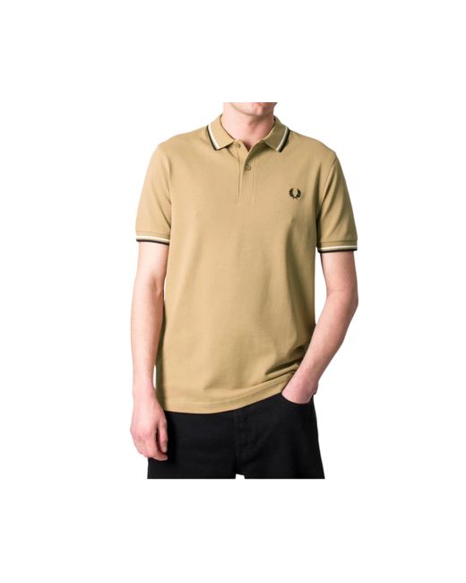 Fred Perry Natural M3600 Twin Tipped Polo Shirt Warm Stone Cotton for men