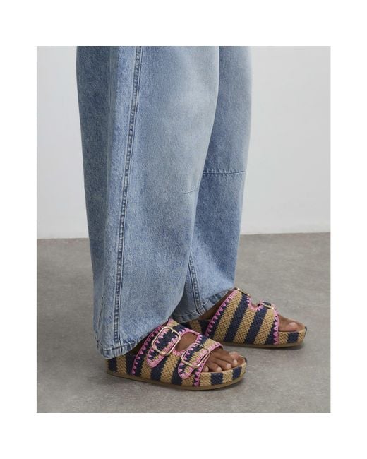 River Island Blue Sandals Stripe Raffia Footbed Pu