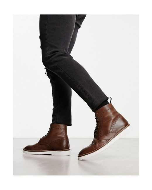ASOS Black Lace Up Brogue Boot for men