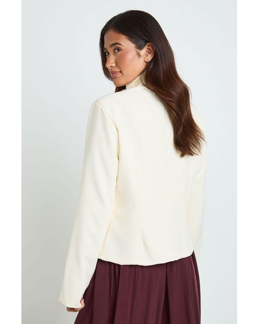 Boohoo White Funnel Neck Contrast Button Blazer