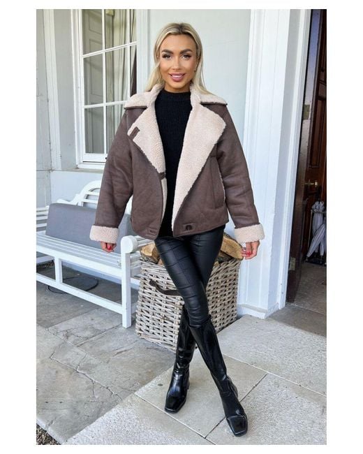 AX Paris Gray Faux Shearling Coat