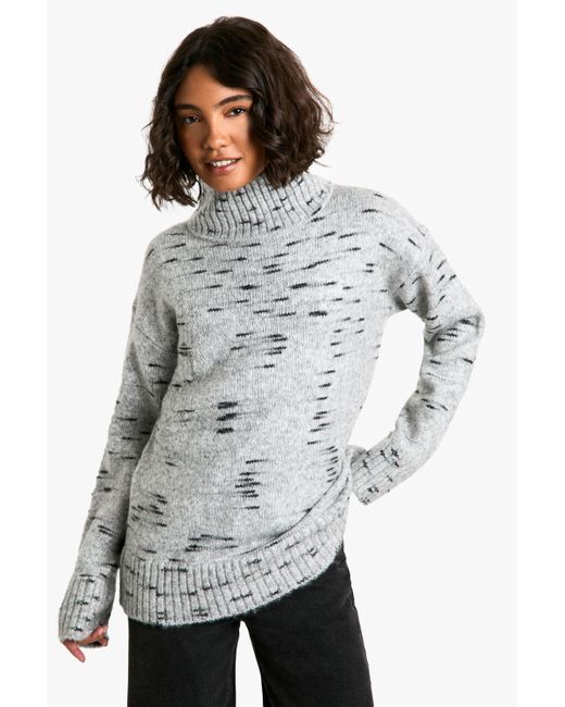 Boohoo Gray Tall Soft Knit Marl Oversized High Neck Sweater