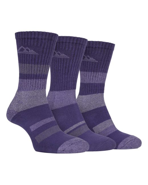 Storm Bloc Purple 3 Pairs Ladies Anti Blister Cotton Hiking Socks With Padded Sole