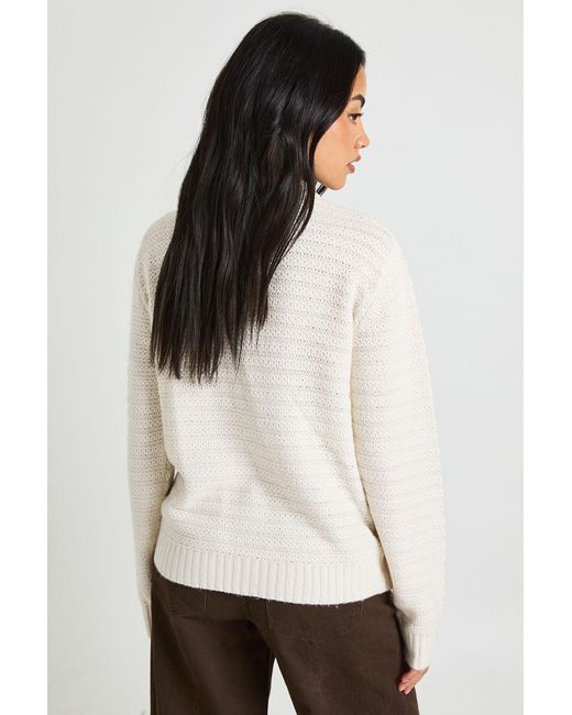 Boohoo White Textured Knit Collar Detail Zip Through Knitted Cardigan