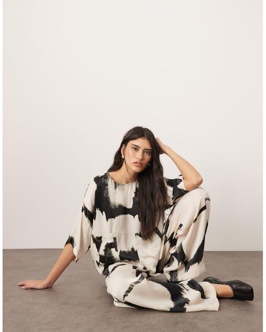 ARRANGE Natural Satin Oversized T-Shirt Co-Ord