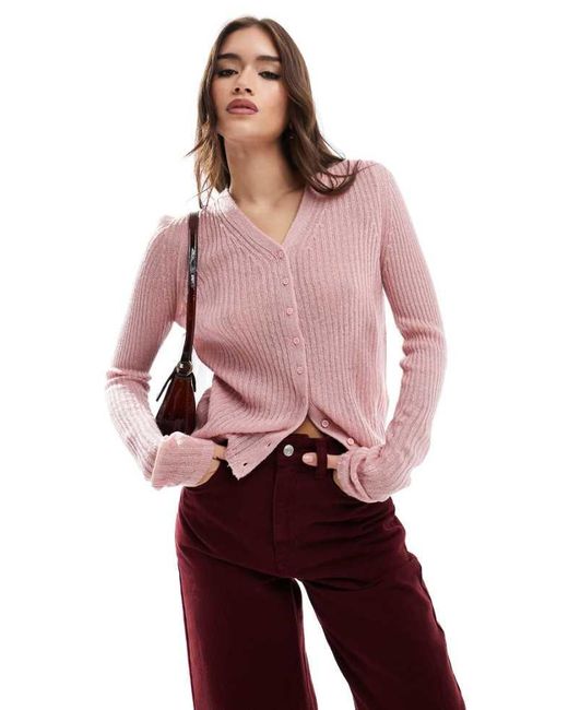 ASOS Red High V Neck Fine Gauge Cardigan