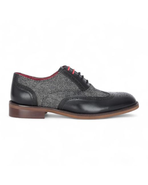 Justin Reess Black Leather Tweed Brogue Shoes for men