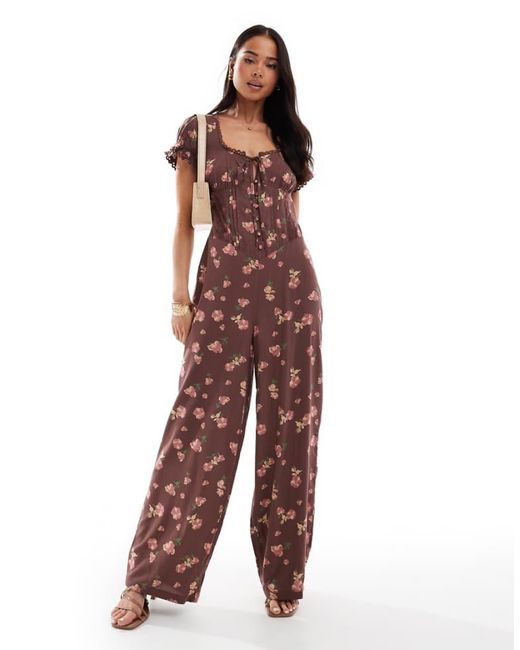 ASOS Purple Spun Lace Trim Corset Waist Jumpsuit