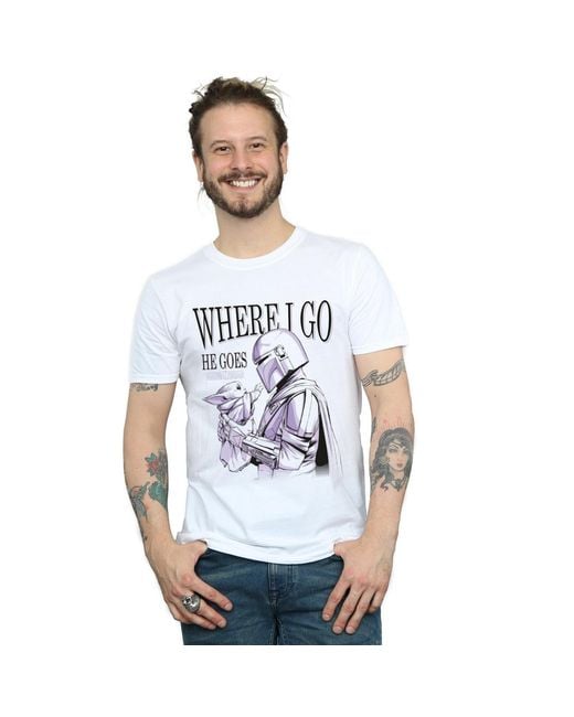 Star Wars White The Mandalorian Where I Go T-Shirt Cotton for men